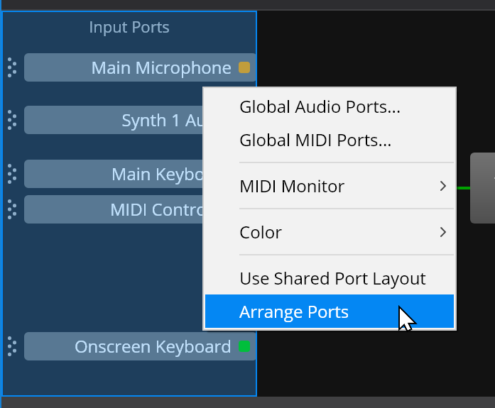 Input Ports Context Menu