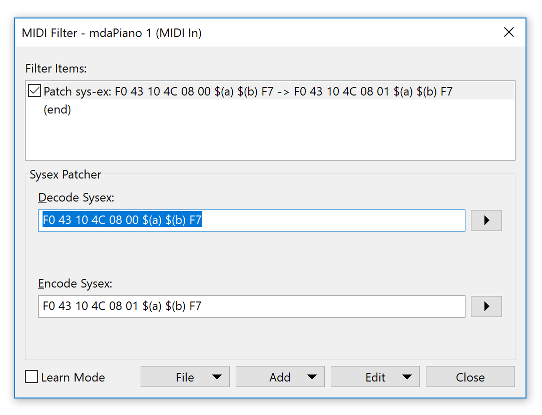 Sysex Patcher MIDI Filter