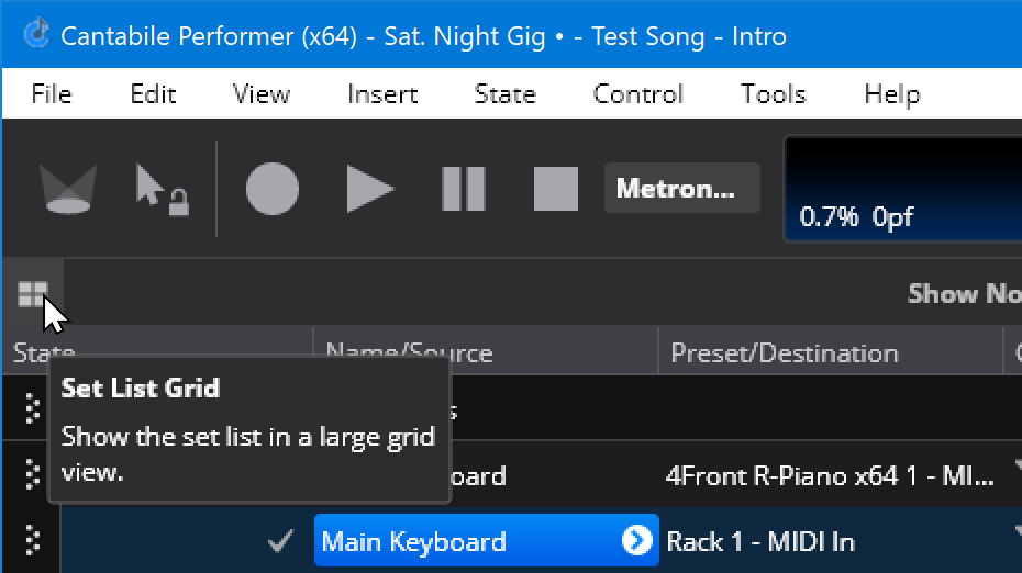 Set List Grid Button