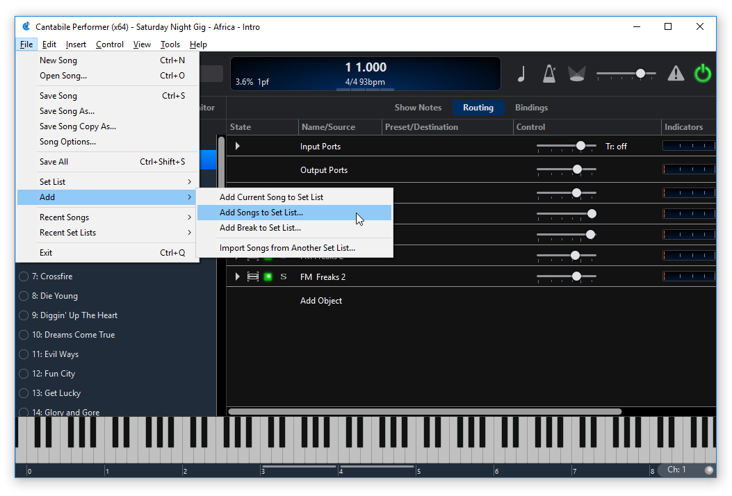 Inserting Songs to a Set List